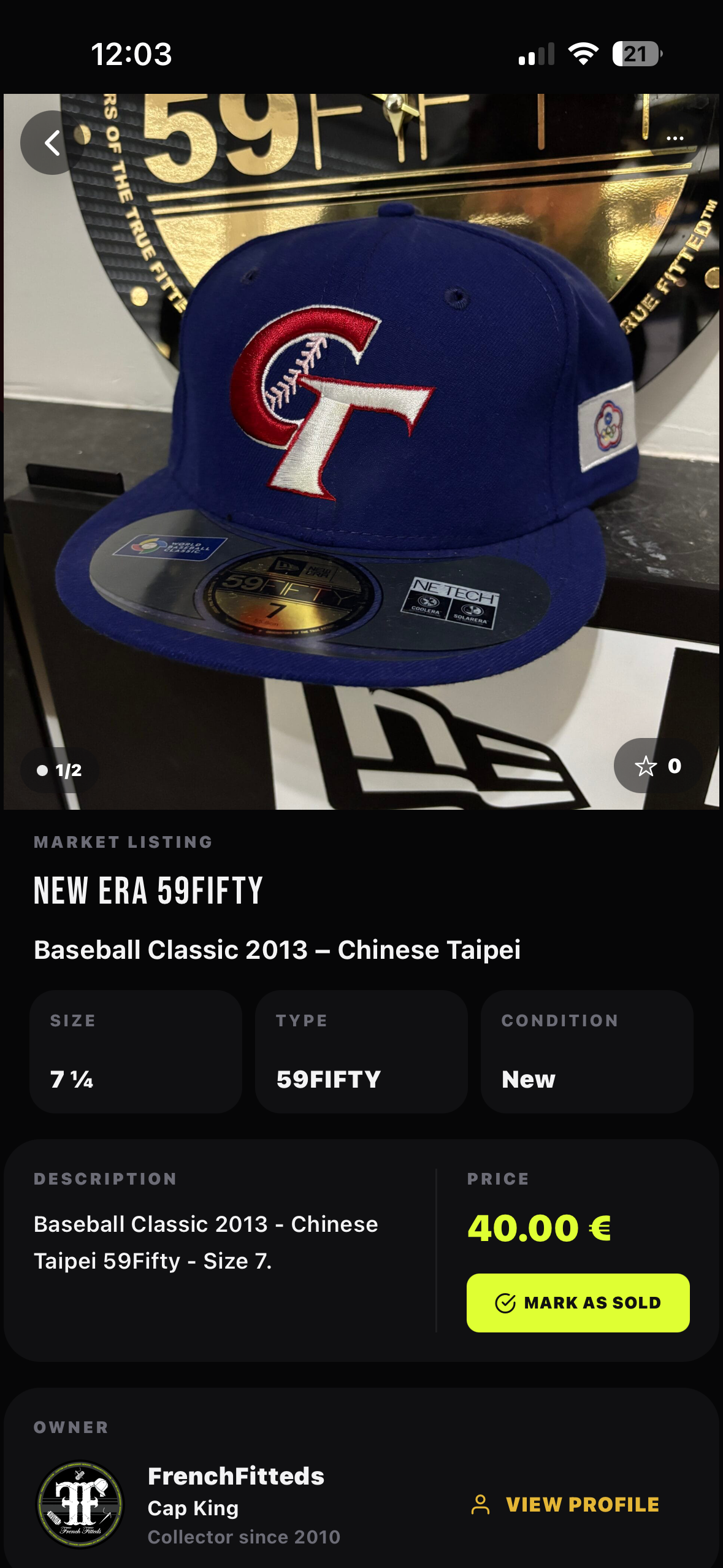 Cap Collectors listing screen