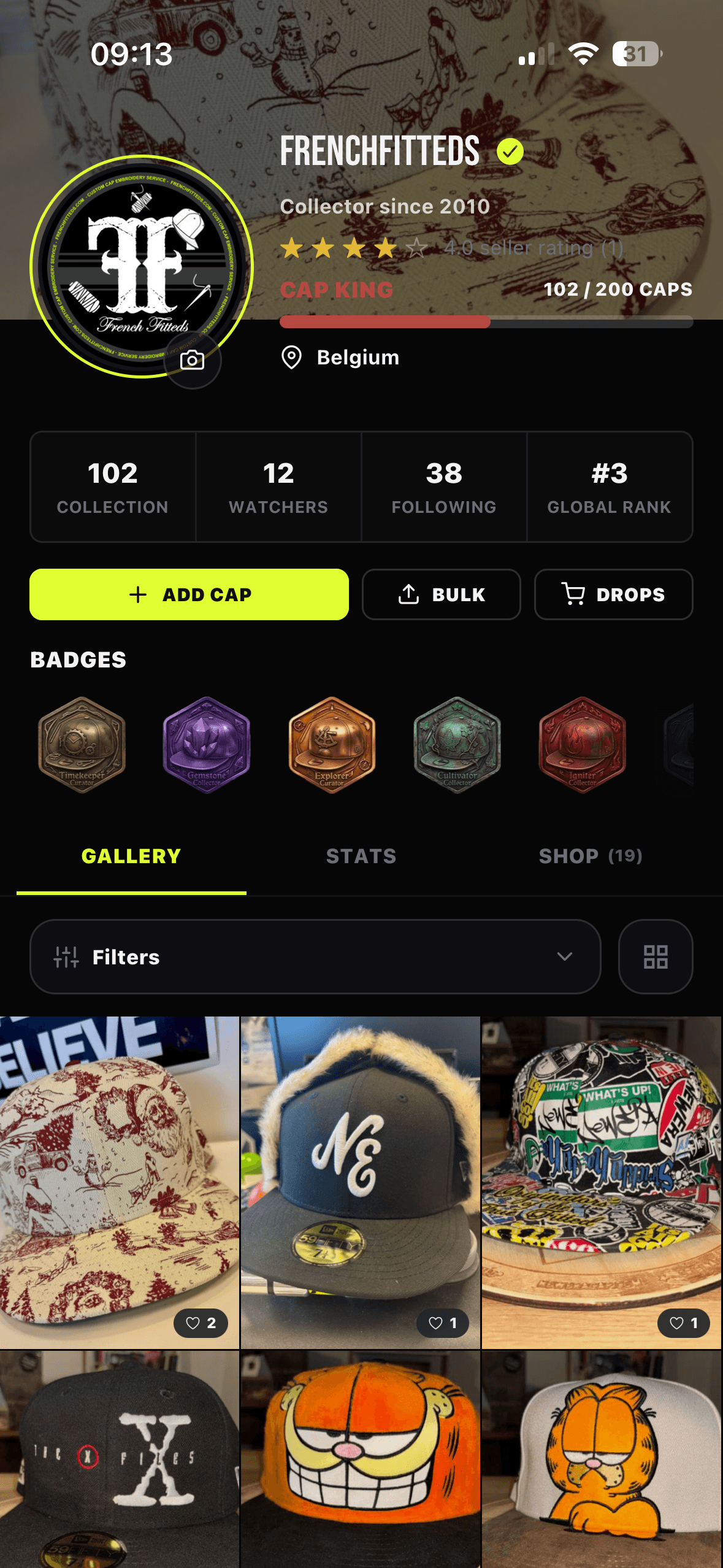 Cap Collectors profile screen